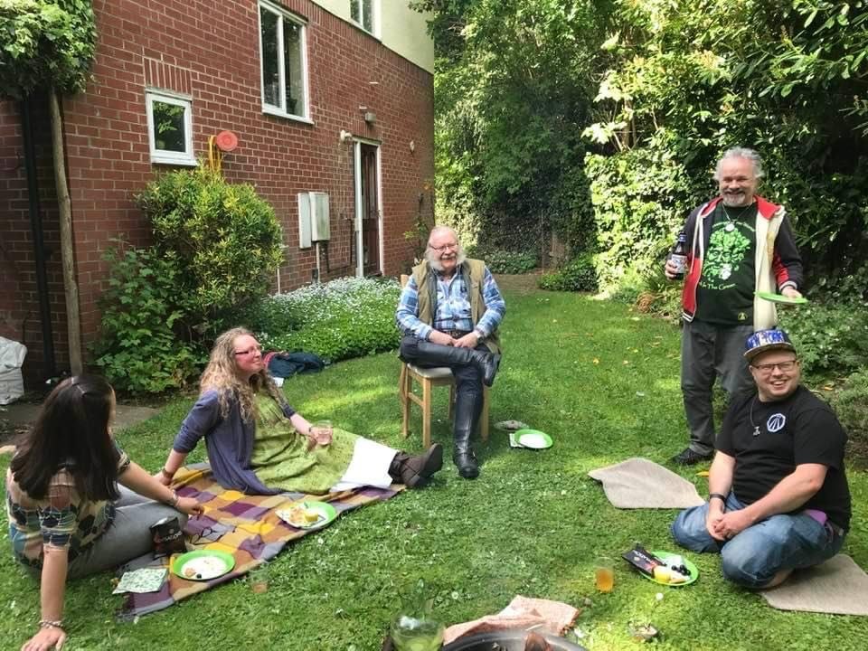 Members of the Mari Briga Seed Group sitting in Jenny's garden